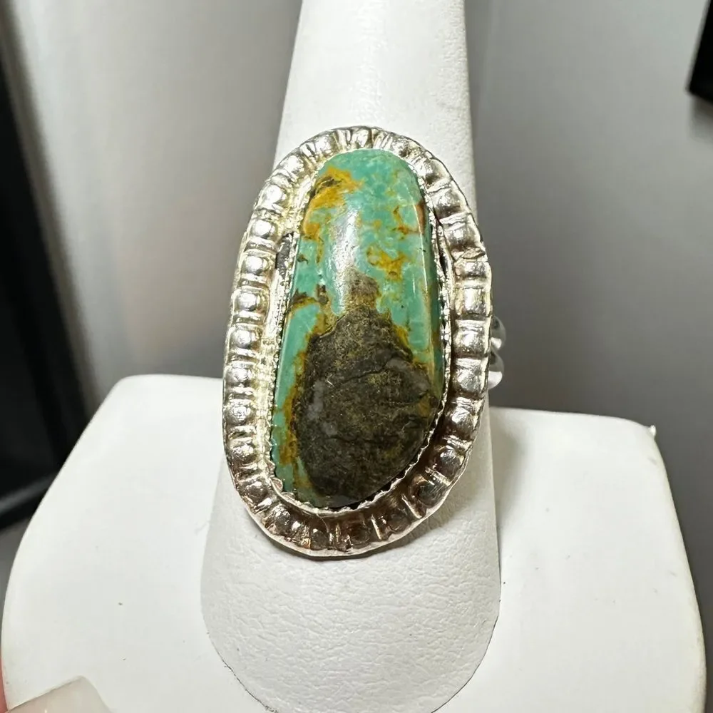 Possible Navajo,‎ stamped Turquoise and sterling silver ring, size 9!
